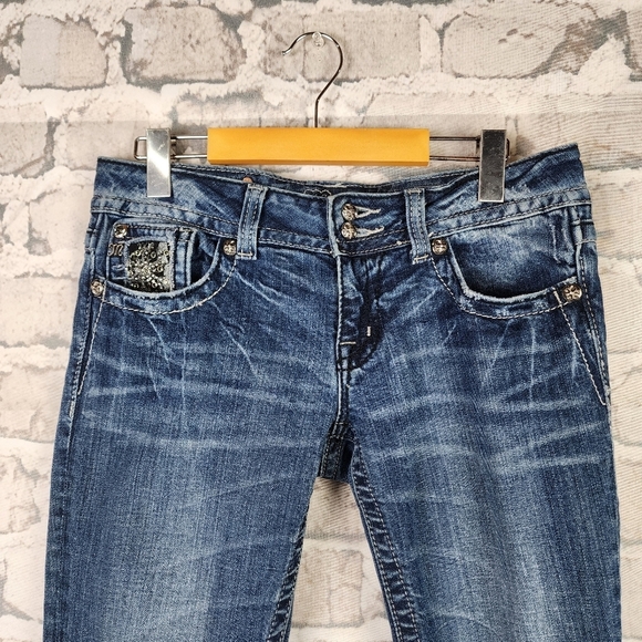 Miss Me JP6053B Low Rise Boot Cut Sequin Embellished Flap Pocket Jeans Size 28 - Picture 6 of 16